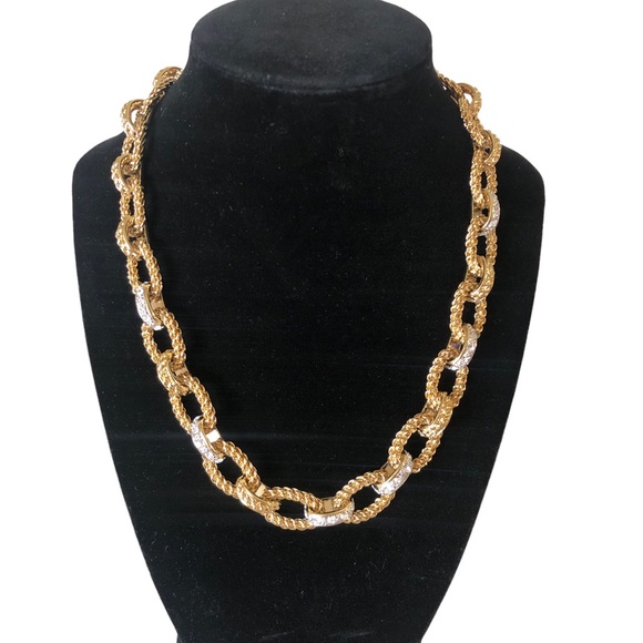KJL KENNETH JAY LANE GOLD TONE RHINESTONES LINKED CHAIN NECKLACE 18" - Picture 1 of 5